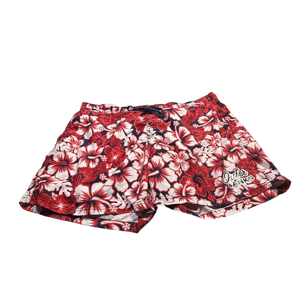 American Crown Outer Banks Mens‎ 3XL Swim Trunks Red Hibiscus Floral Mesh Lined